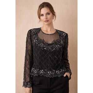 Vintage Women’s 1980s Stenay Beaded Silk Top Small NWT Glam Statement